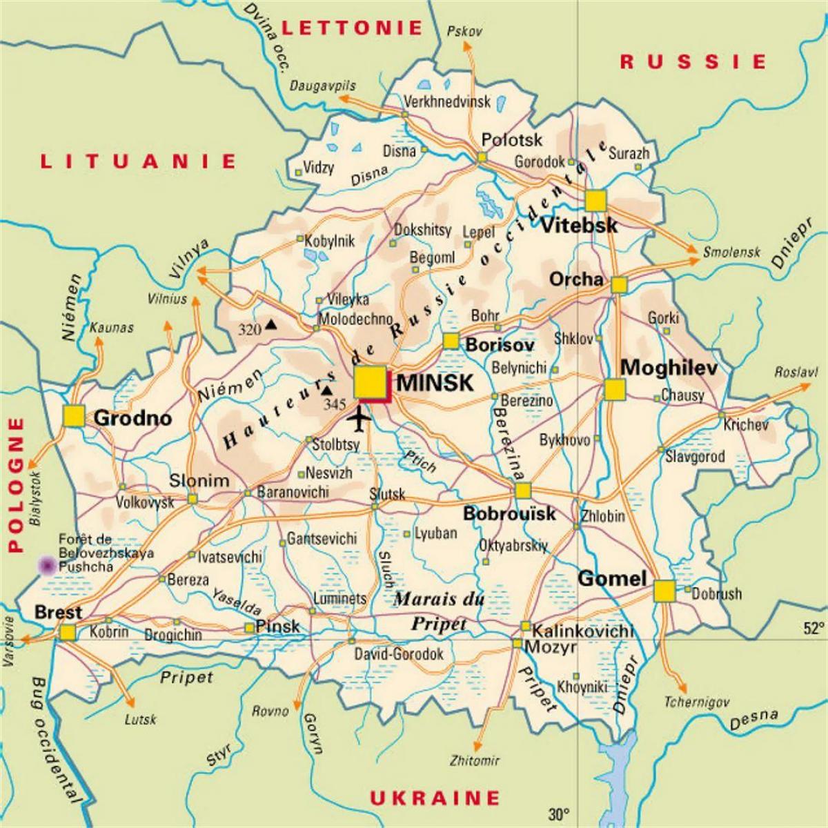 Mapa Bjelorusiji gradova