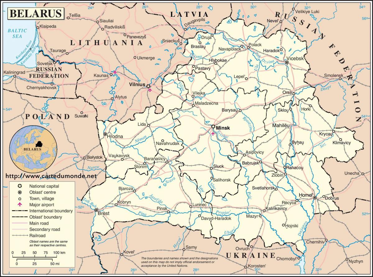 Bjelorusiji zemlji mapu
