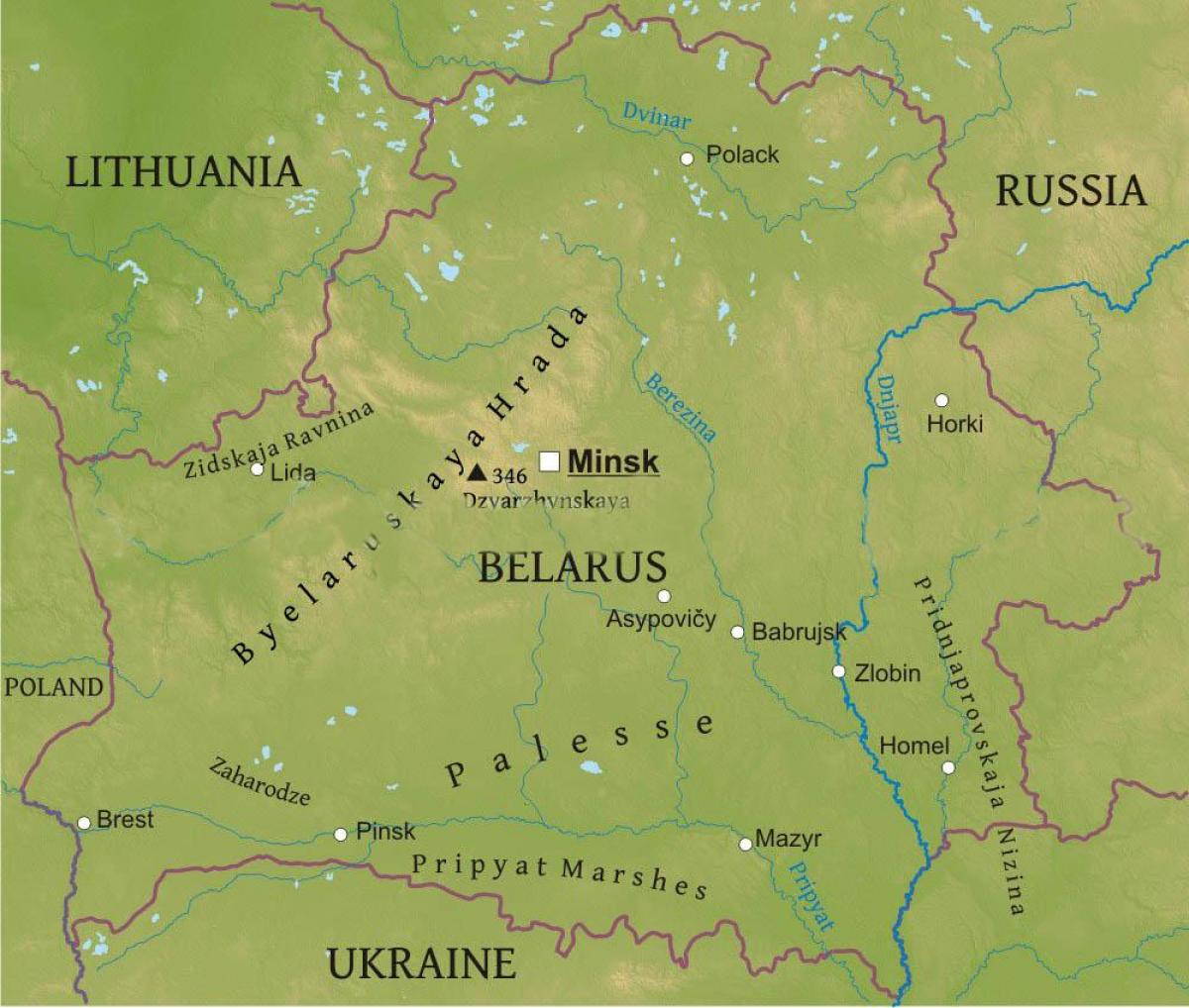 Mapa Bjelorusiji fizički